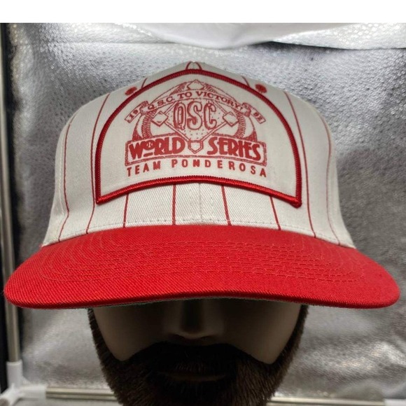 King's Cap Other - VTG Kings Cap OSC World Series Team Ponderosa Mens OS White Red Pinstripe Snap